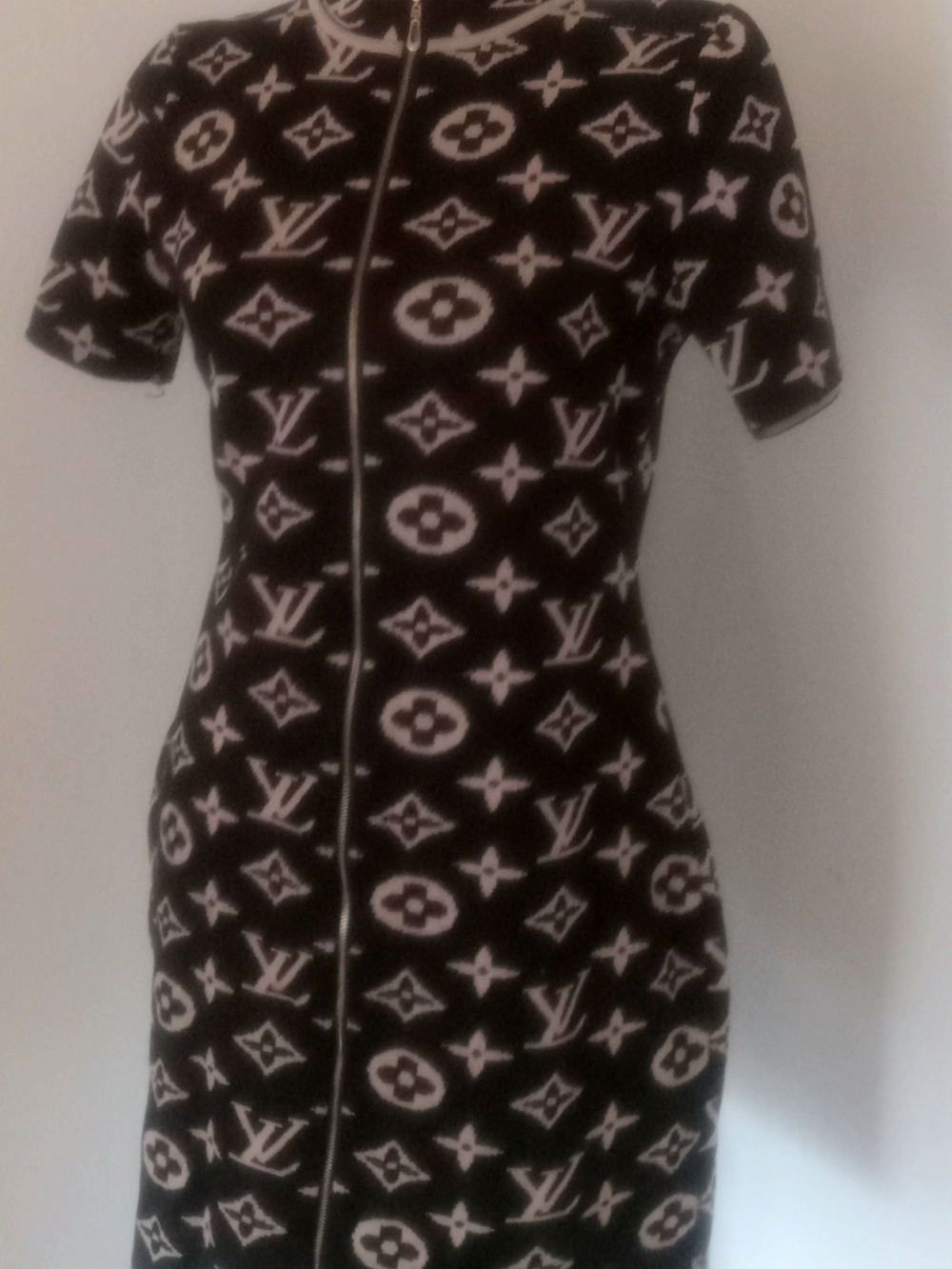 Louis Vuitton Black & White Monogram Zip Midi Dress
